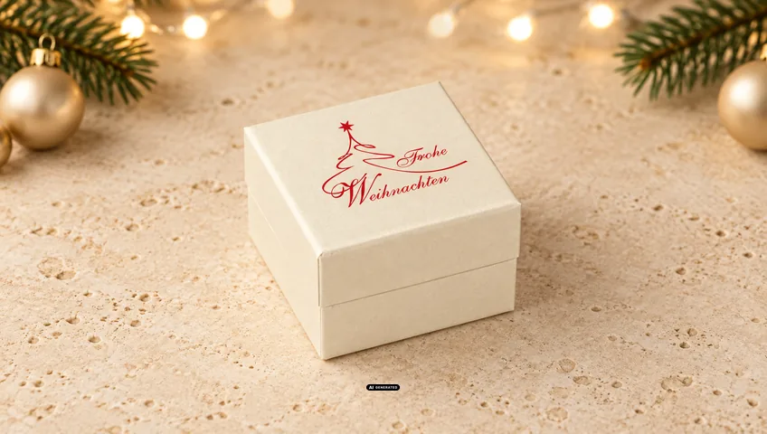 LESER Schmuckschachtel 0230 PLAIN creme mit dem Weihnachtsmotiv CLASSIC in Rot