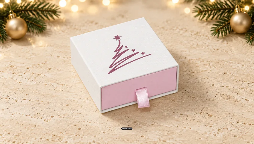 LESER Schuberbox 0830 CASE in Weiß und Rosa mit Weihnachtsmotiv TREE in Rosé