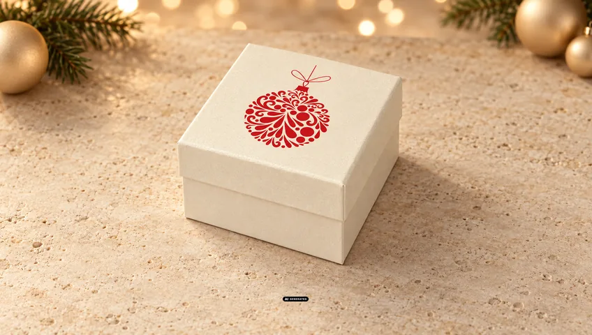 LESER Schmuckschachtel 0230 PLAIN creme mit dem Weihnachtsmotiv BAUBLE in Rot