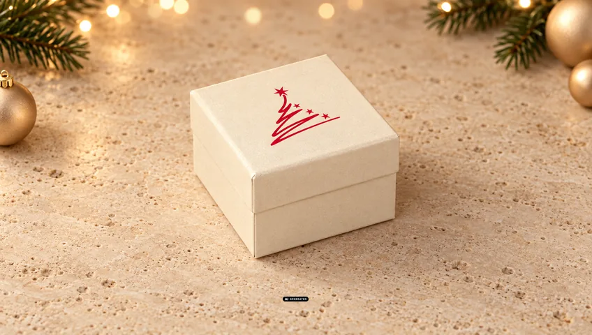 LESER Schmuckschachtel 0230 PLAIN creme mit dem Weihnachtsmotiv TREE in Rot
